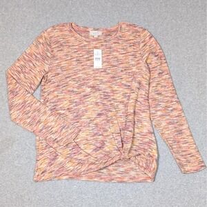 Loft Outlet Top Womens Size Medium Front Knot Long Sleeve Multi Knit New
